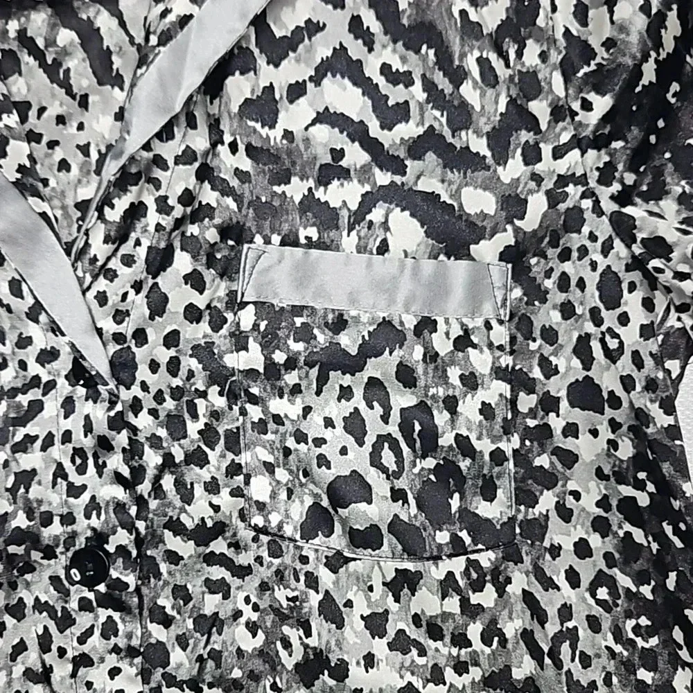 Jaclyn Smith Animal Print Pajama Silky Blouse‎ Black White Gray Women's Medium